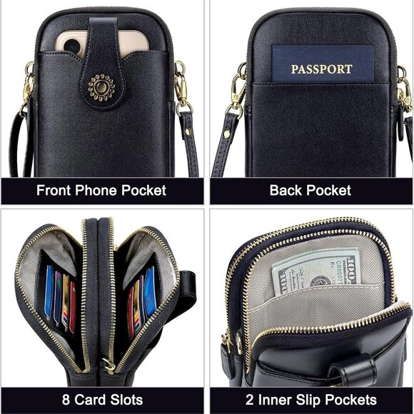 Small Crossbody Bags for Women, Leather RFID Cell Phone Purse, Trendy Travel Cro - Picture 3 of 6